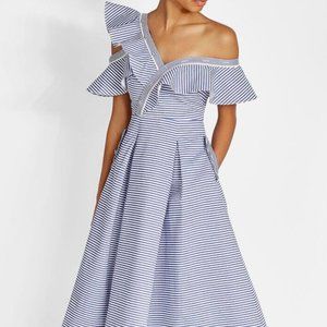 Self-Portrait Off-the-Shoulder Striped Cotton-Poplin Midi Dress NWT